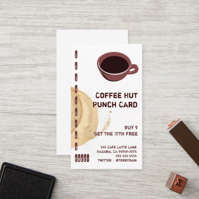 Coffee Stain and Cup Drink Punch Card (Front/Back In Situ)