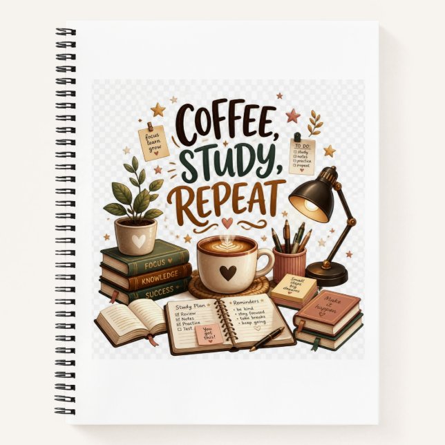 Coffee Study Repeat Cozy Study Desk Book Lover (Front)