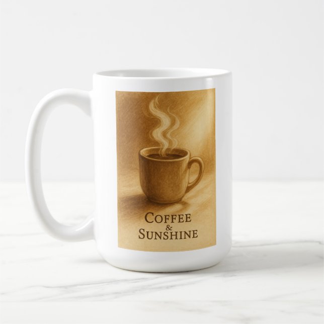 Coffee & Sunshine – Cozy Morning Sepia Art Mug (Left)