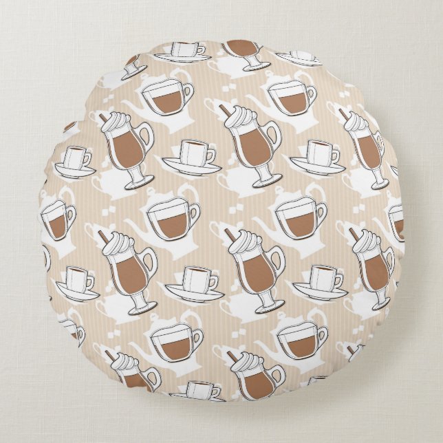Coffee, sweet pattern round pillow (Front)