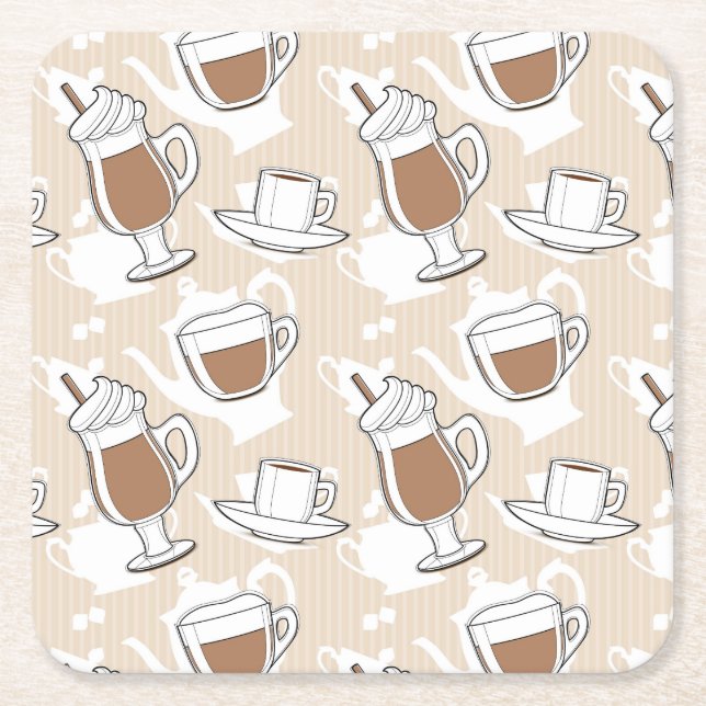 Coffee, sweet pattern square paper coaster (Front)