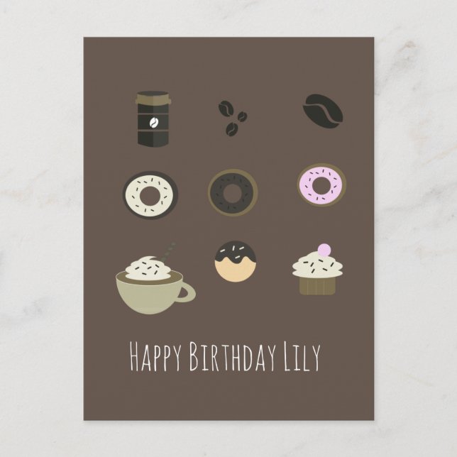 Coffee Sweets Happy Birthday Name Card (Front)