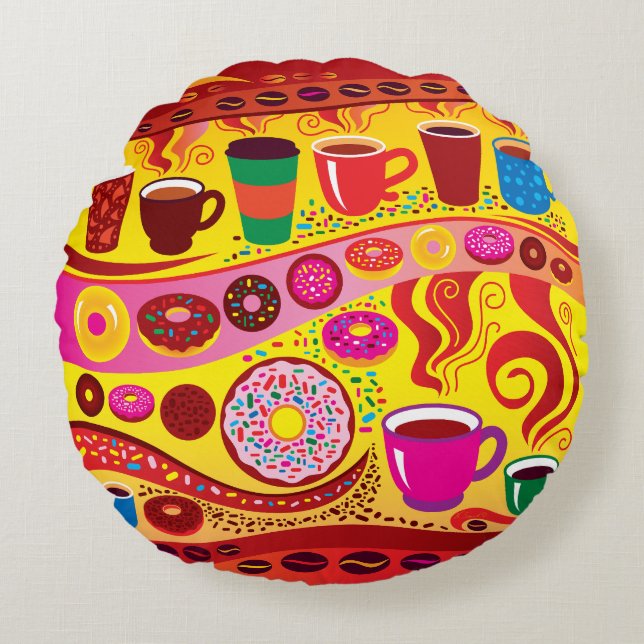 Coffee Swirl and Sugar Rush Round Pillow (Front)