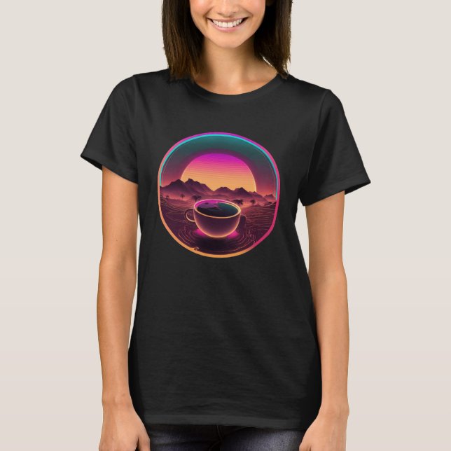 Coffee Synthwave 80s Retrowave Aesthetic T-Shirt (Front)