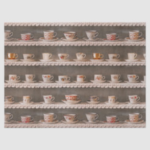 Coffee & Tea Cups On A Shelf Cute Photo Pattern Tissue Paper