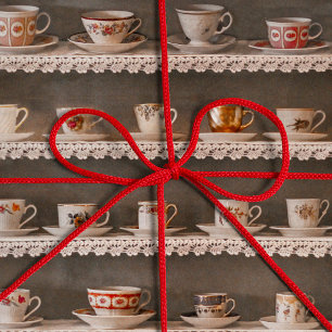 Coffee & Tea Cups On A Shelf Cute Photo Pattern Wrapping Paper