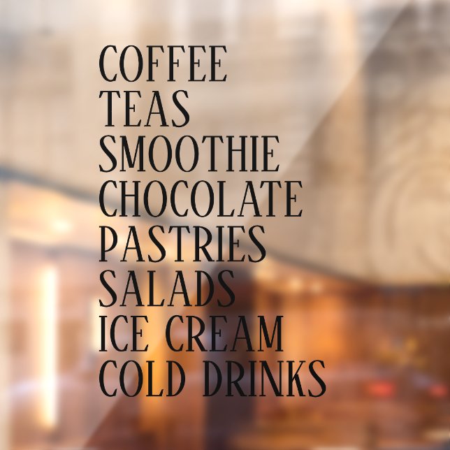 Coffee,Tea & Salads Window Vinyl –Transparent Food Cling (Sheet 2)