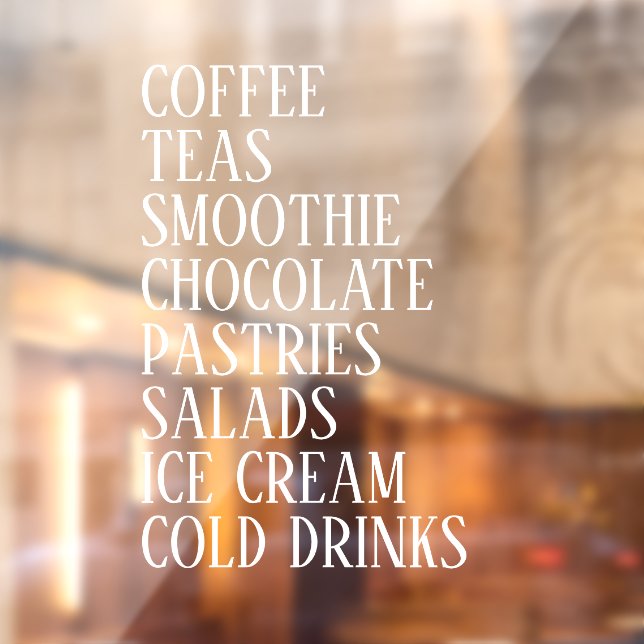 Coffee,Tea & Salads Window Vinyl –Transparent Food Cling (Sheet 2)