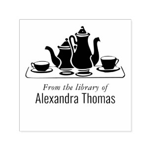 Coffee Tea Service Set Library Book Name  Self-inking Stamp