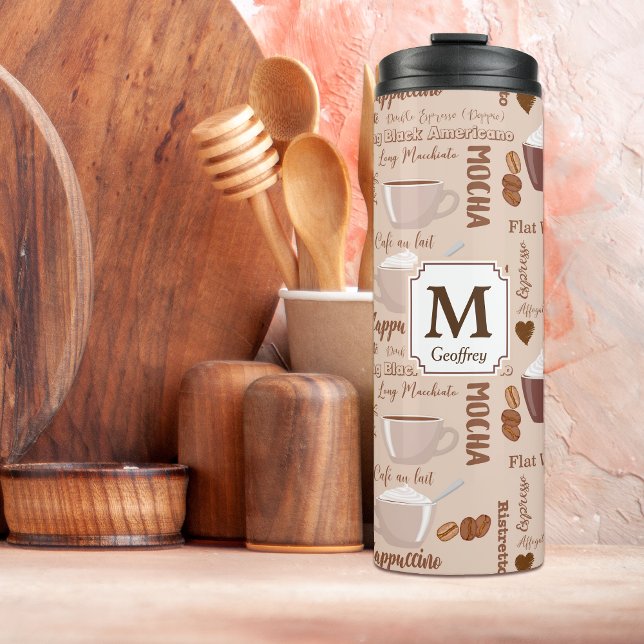 Coffee Terms Pattern Monogram Thermal Tumbler (Creator Uploaded)