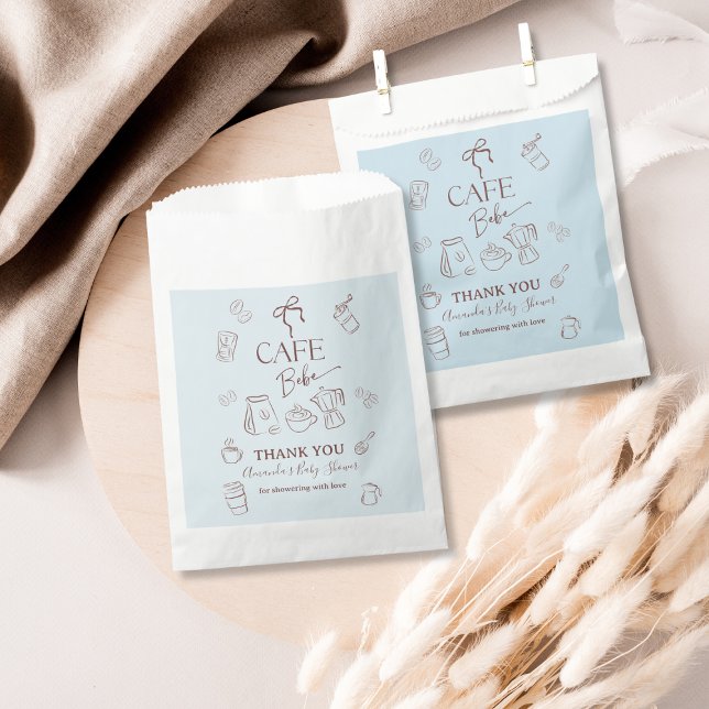 Coffee Theme Blue Bow Cafe Bebe Boy Baby Shower Favour Bag (Creator Uploaded)