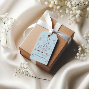 Coffee Theme Blue Bow Cafe Bebe Boy Baby Shower Gift Tags