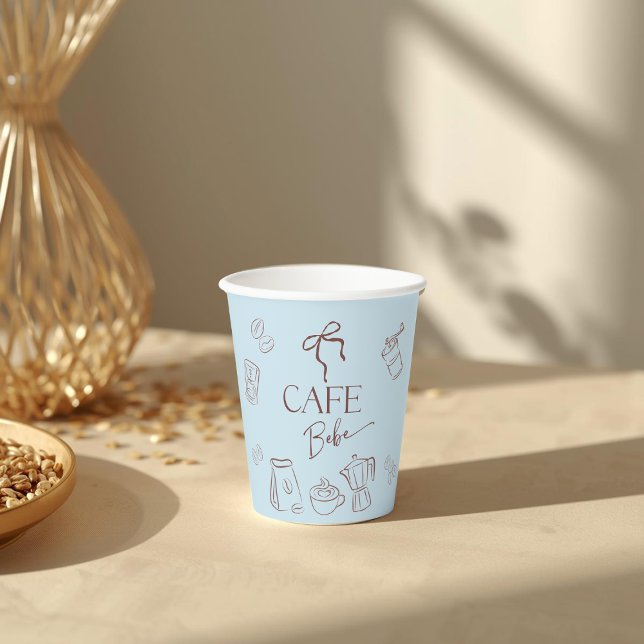 Coffee Theme Blue Bow Cafe Bebe Boy Baby Shower Paper Cups (Creator Uploaded)