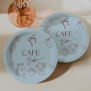 Coffee Theme Blue Bow Cafe Bebe Boy Baby Shower Paper Plate