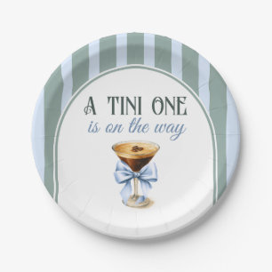Coffee Theme Espresso Martini Blue Bow Baby Shower Paper Plate
