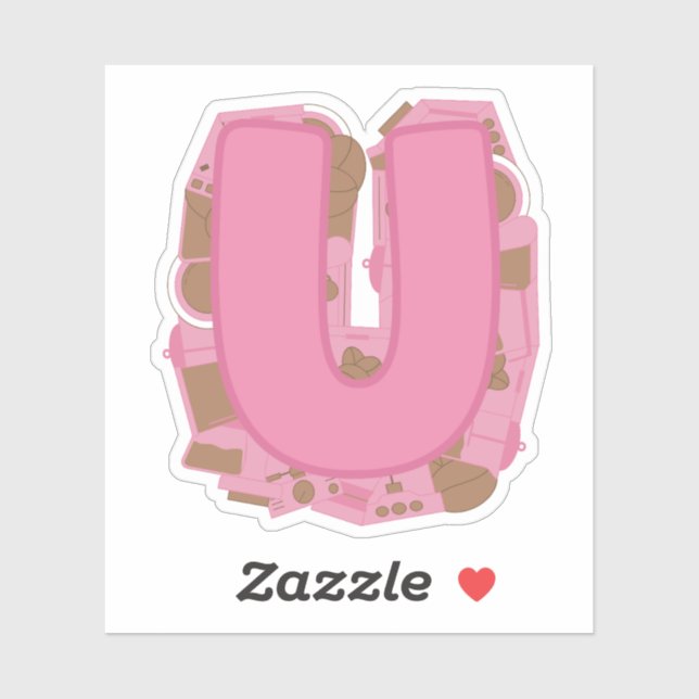 Coffee Theme Letter U Custom-Cut Vinyl Sticker (Sheet)