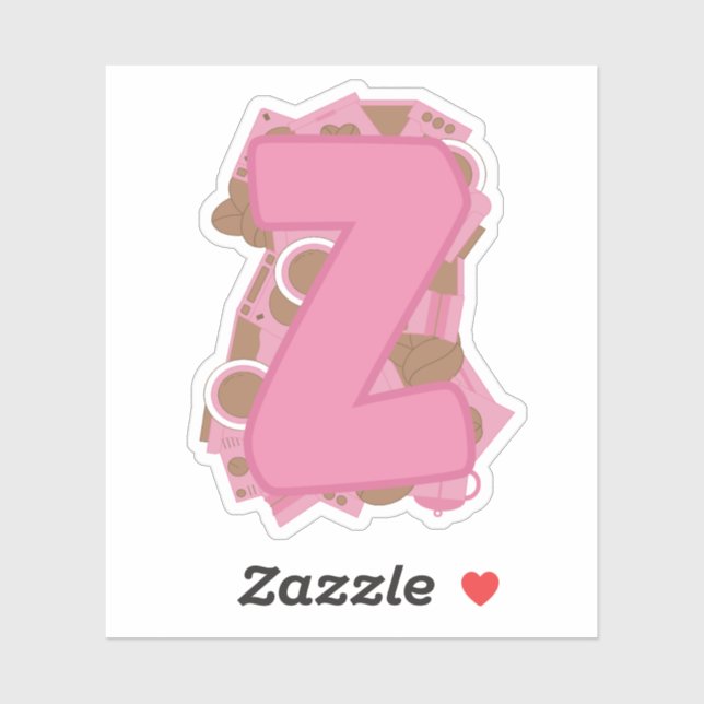 Coffee Theme Letter Z Custom-Cut Vinyl Sticker (Sheet)