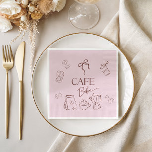 Coffee Theme Pink Bow Cafe Bebe Girl Baby Shower Napkin