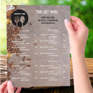 Coffee Theme Restaurant Take Out Menu with QR Code