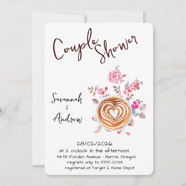 Coffee Themed Couple Shower Invitation (Front)
