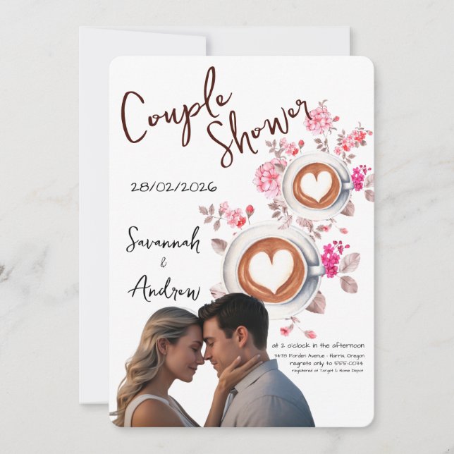 Coffee Themed Couple Shower Invitation (Devant)