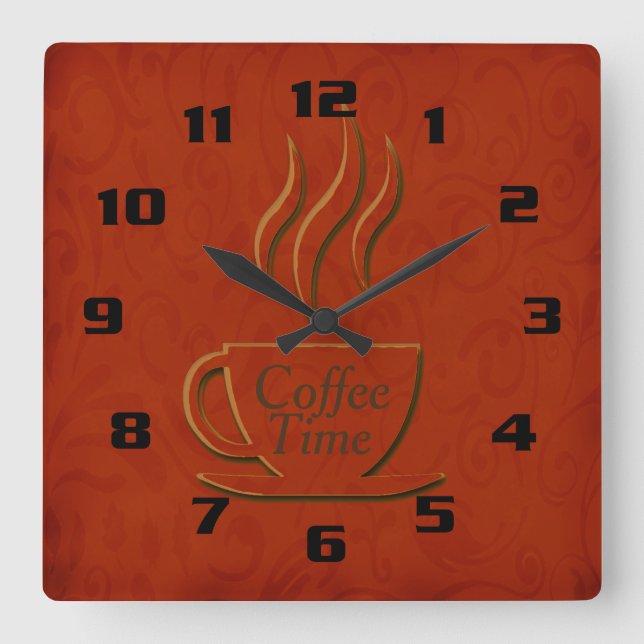Coffee Time Beautiful Kitchen Square Wall Clock (Front)