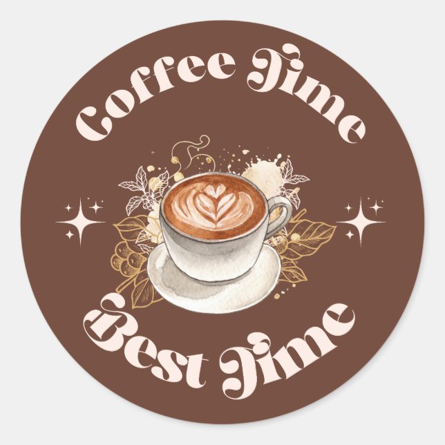 Coffee Time Best Time Retro Latte Sticker (Front)