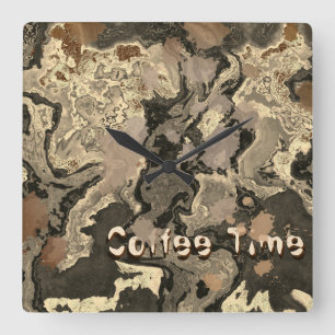 Coffee Time Brown Splash Customizable Square Wall Clock