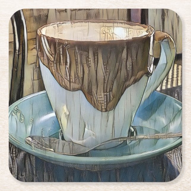 Coffee Time Cubism Art, Coffee Mug Square Paper Coaster (Front)