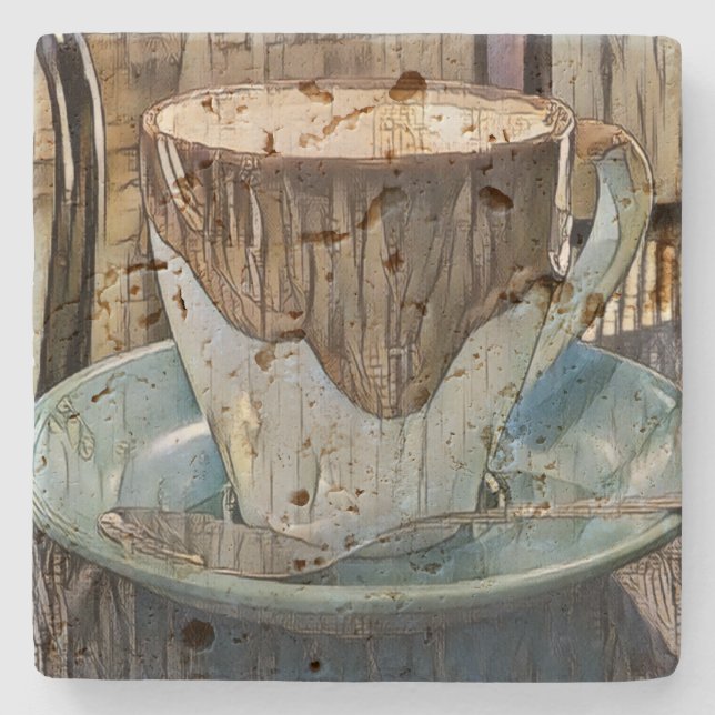 Coffee Time Cubism Art, Coffee Mug Stone Coaster (Front)