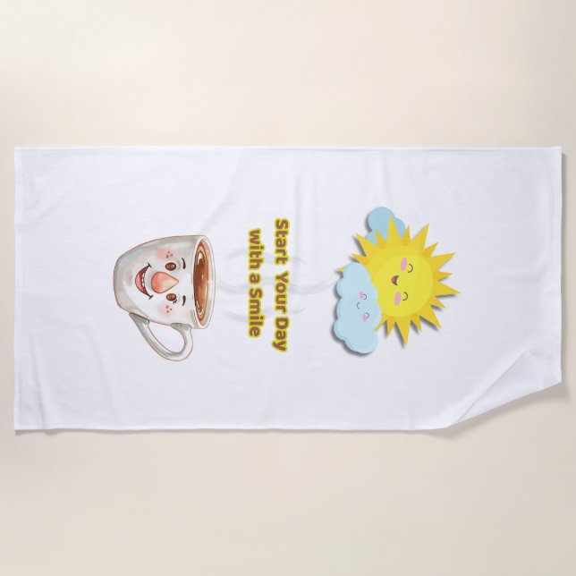 Coffee Time – Cute Smiling Cup Beach Towel (Front)