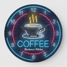 Coffee Time Faux Neon Personalizable Wall Clock