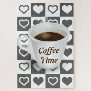 Coffee Time Jigsaw Puzzle avec les coeurs
