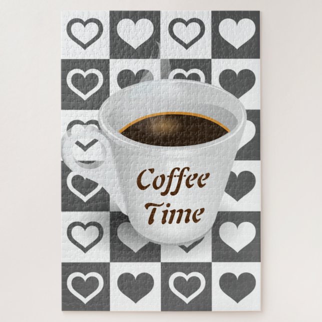 Coffee Time Jigsaw Puzzle avec les coeurs (Vertical)