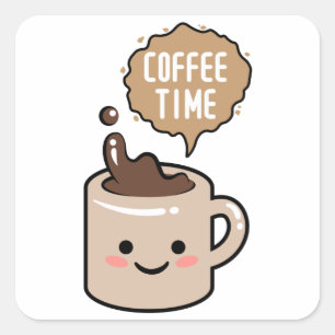 coffee time kawaii coffee cup illustration square sticker