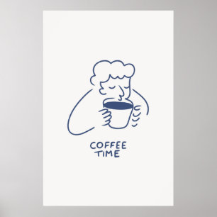 Coffee Time Man With Big Cup Print Minimalist Cafe