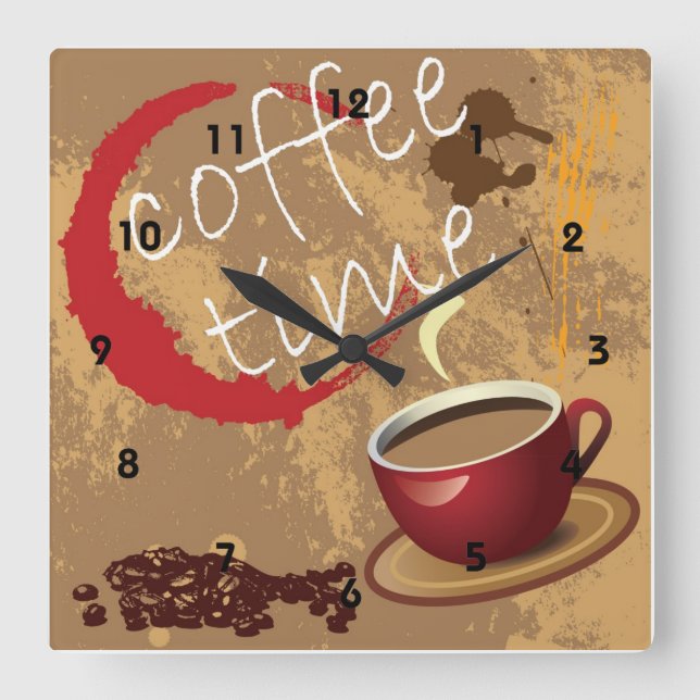 Coffee Time Square Wall Clock (Front)