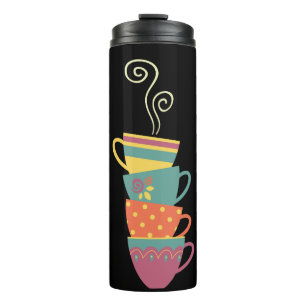 Coffee time stacked mugs swirl steam