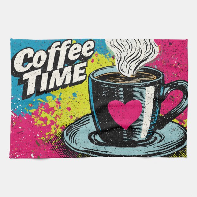 "Coffee Time" Vibrant Pop Art Mug Design Kitchen Towel (Horizontal)