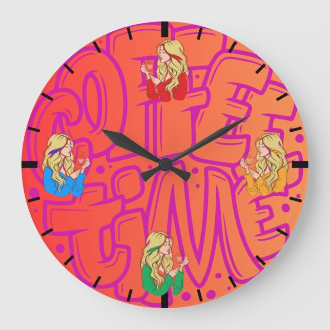 Coffee Time Vintage Style Large Clock (Front)