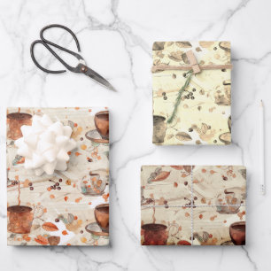 Coffee time watercolor pattern  wrapping paper sheet