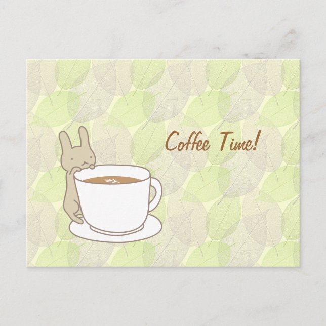 Coffee time with a cute rabbit postcard (Front)