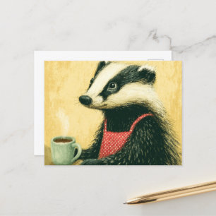 Coffee Time With Adorable  Miss Badger Postcard