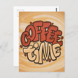 Coffee time words on milk foam postcard