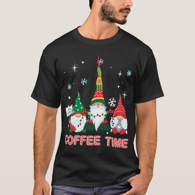 Coffee Times With Three Gnomes Merry Christmas Cos T-Shirt (Front)