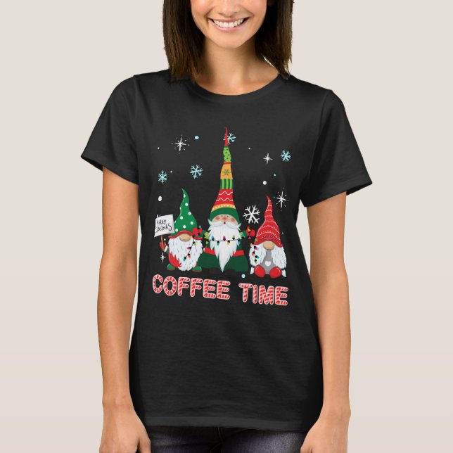 Coffee Times With Three Gnomes Merry Christmas Cos T-Shirt (Front)