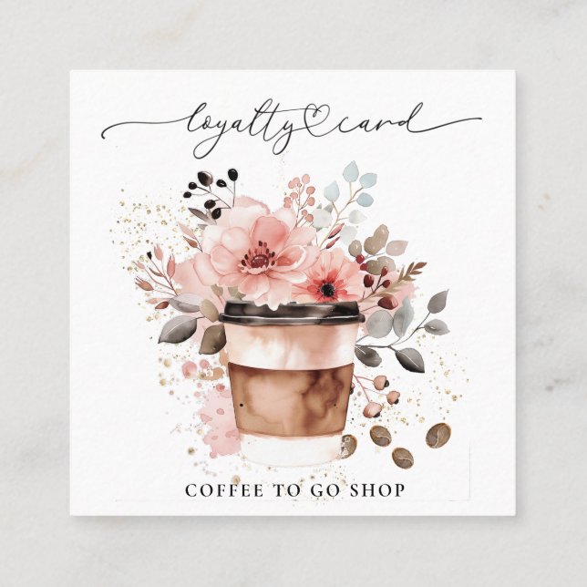 *~* Coffee To Go - Espresso QR Rewards Floral Loyalty Card (Back)