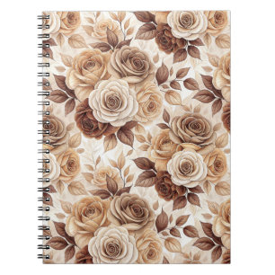 Coffee Tones Floral Rose Pattern Notebook