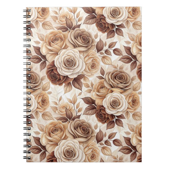 Coffee Tones Floral Rose Pattern Notebook (Front)