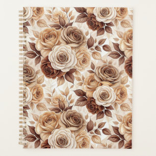 Coffee Tones Floral Rose Pattern Planner